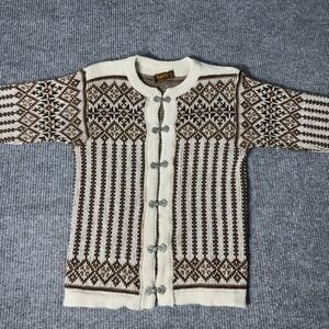 Vintage Nordstrikk Cardigan Sweater Women S White Brown Nordic Pewter Clasp Wool